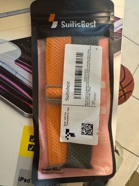 Orange & Gray Braided Watch Band - Compatible Wrist Strap